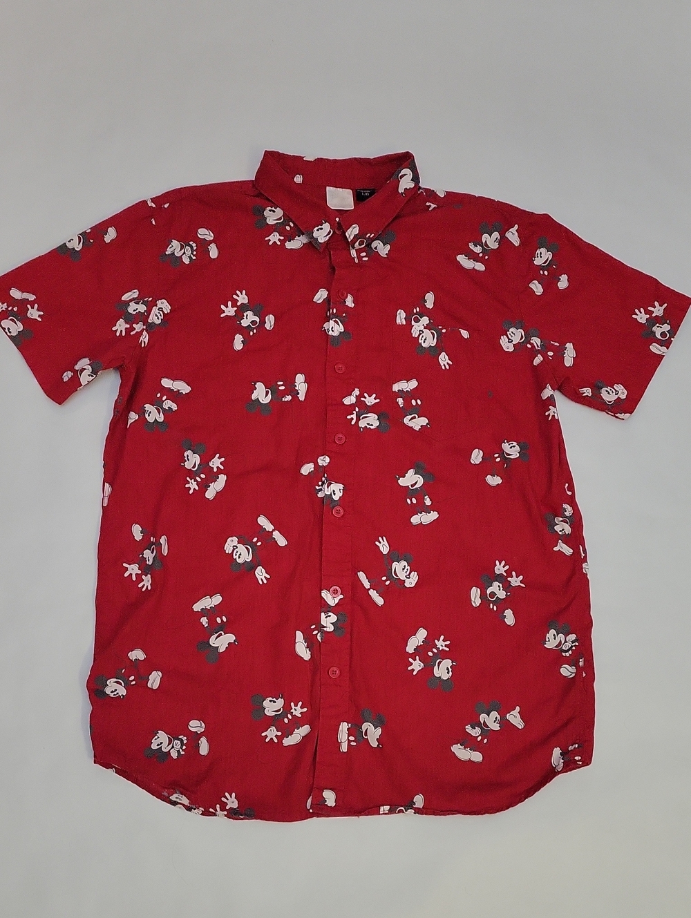Disney Men's Hawaiian Red All Over Mickey Button Up Camp Shirt Sz Large
